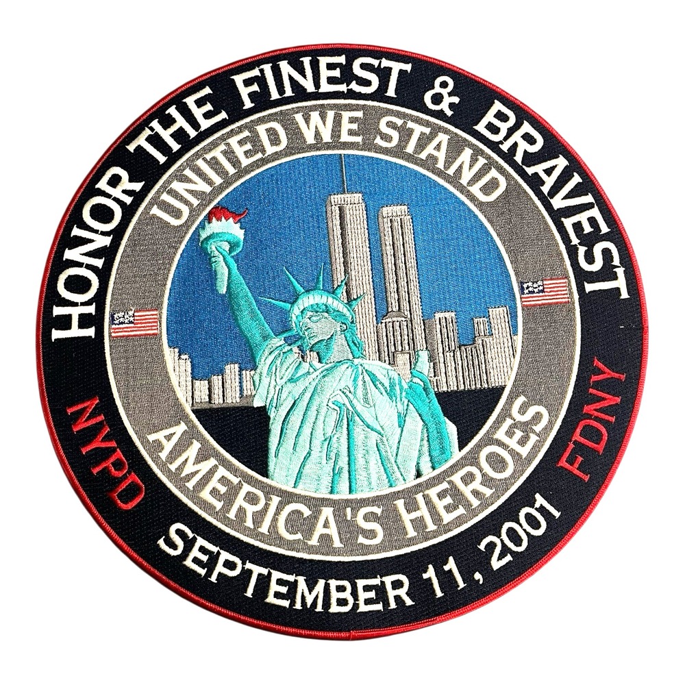 9/11 United We Stand Americas Hero's NYPD FDNY Statue Liberty Towers 12" Patch